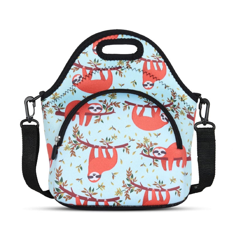 Violet Mist Neoprene Lunch Bags with Shoulder Strap Lunch Totes for Women Insulated Lunch Handbag Thermal Lunch Box Reusable Gourmet Bento Bag Pocket Zipper for Work Picnic Travel Gifts, Navy Sloth - Image 1